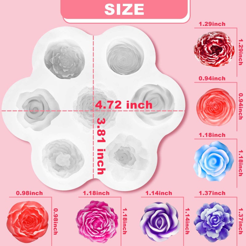 ZQYSING 7 Cavity Flower Silicone Molds, Flower Candle Molds for Candle Making, Rose Peony Fondant Molds for Jelly Chocolate Mousse Cake Decorating Scented Candles Soaps Making, Wax, Resin Casting Crafts - Image 3