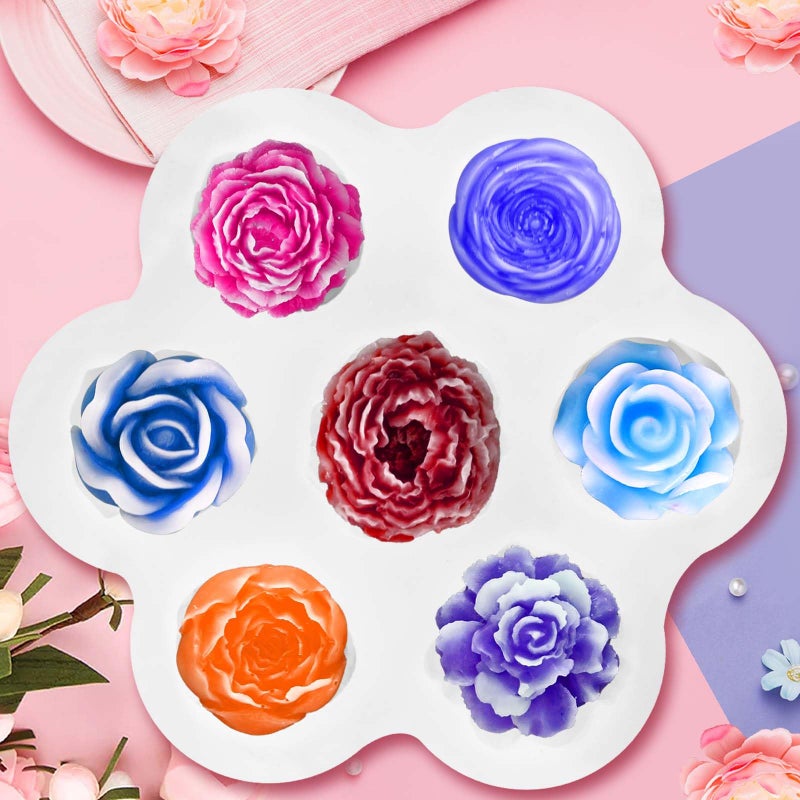 ZQYSING 7 Cavity Flower Silicone Molds, Flower Candle Molds for Candle Making, Rose Peony Fondant Molds for Jelly Chocolate Mousse Cake Decorating Scented Candles Soaps Making, Wax, Resin Casting Crafts - Image 2