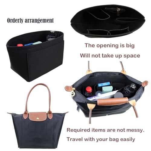 Lckaey Purse Organizer Insert for le pliage large bags for women(Large) Handbags Organizer1012black-L - Image 3