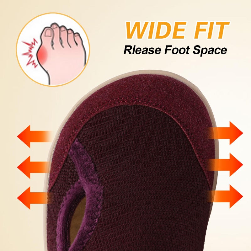 LeIsfIt Womens Slippers Wide Diabetic Shoes Adjustable Arthritis Edema House Shoes Indoor Outdoor Slippers Red Size 8 - Image 3