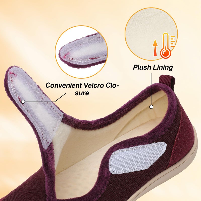 LeIsfIt Womens Slippers Wide Diabetic Shoes Adjustable Arthritis Edema House Shoes Indoor Outdoor Slippers Red Size 8 - Image 4
