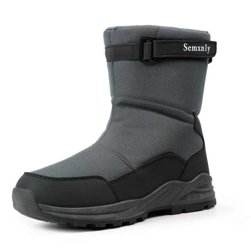 Semxnly Waterproof Men's Snow Boots - Winter Boots for Men Lightweight Warm Fur Lined Non-Slip Mid-Calf Boot for Outdoor Gray - Image 1