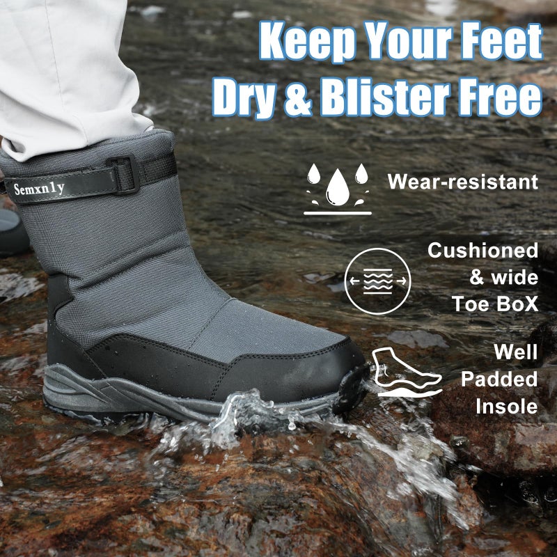 Semxnly Waterproof Men's Snow Boots - Winter Boots for Men Lightweight Warm Fur Lined Non-Slip Mid-Calf Boot for Outdoor Gray - Image 4