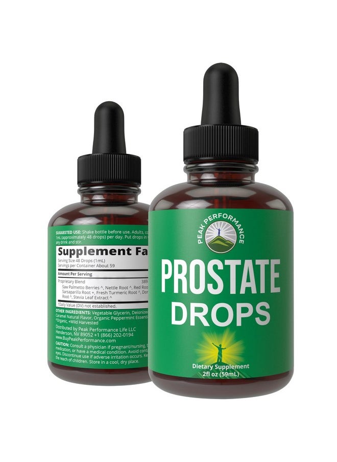 Peak Performance Prostate Support Supplement for Men’s Health. Vegan Kosher Prostate Health Liquid Drops with Organic Saw Palmetto, Organic Nettle, Organic Turmeric, Organic Peppermint, Wild Sarsaparilla + Red Root  - Image 1
