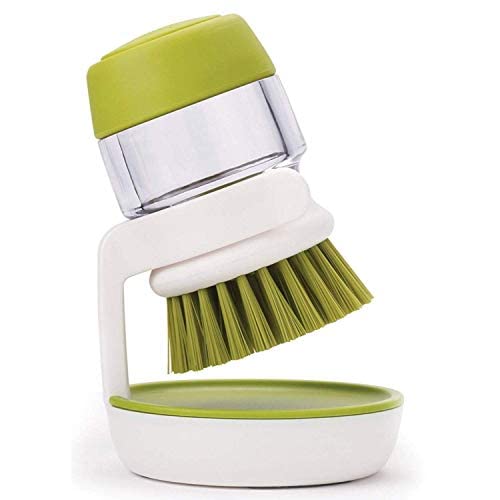 Lexazo Plastic Cleaning Brush with soap Dispenser for Kitchen Sink washbasinDish Washer with Storage Stand HolderPalm Scrub soap Dispenser Washingup Brush - Image 1