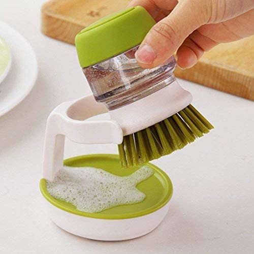 Lexazo Plastic Cleaning Brush with soap Dispenser for Kitchen Sink washbasinDish Washer with Storage Stand HolderPalm Scrub soap Dispenser Washingup Brush - Image 3