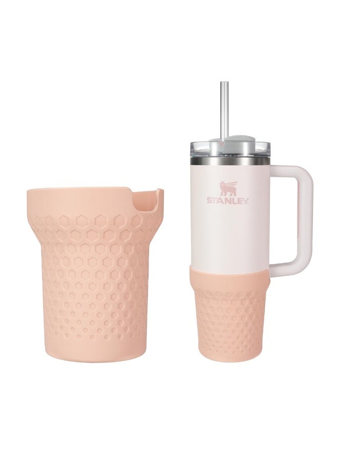 Silicone Boot for Stanley Cup 40oz Quencher, Anti-Slip Bottle Bottom Sleeve Cover, Fit with Stanley H2.0 and Quencher Adventure Tumbler Accessories (40 oz, Rose Quartz)  - Image 1