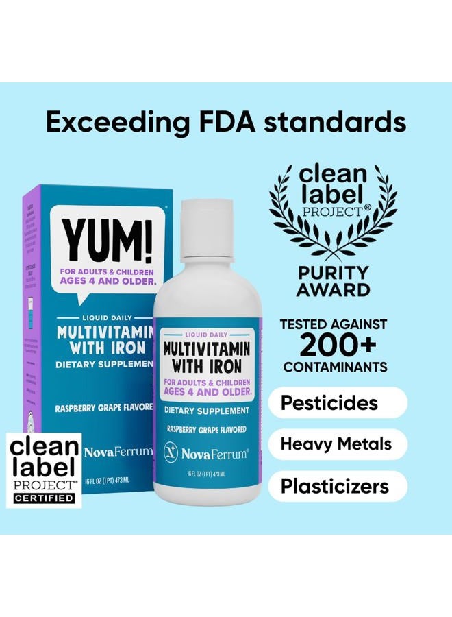NovaFerrum Yum 16 Fl Oz | Multivitamin with Iron for Ages 4 & Up | Gluten Free Certified | Sugar Free | Raspberry Grape - Image 2