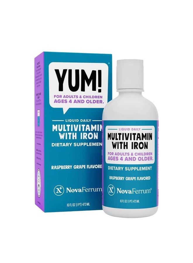 NovaFerrum Yum 16 Fl Oz | Multivitamin with Iron for Ages 4 & Up | Gluten Free Certified | Sugar Free | Raspberry Grape - Image 1