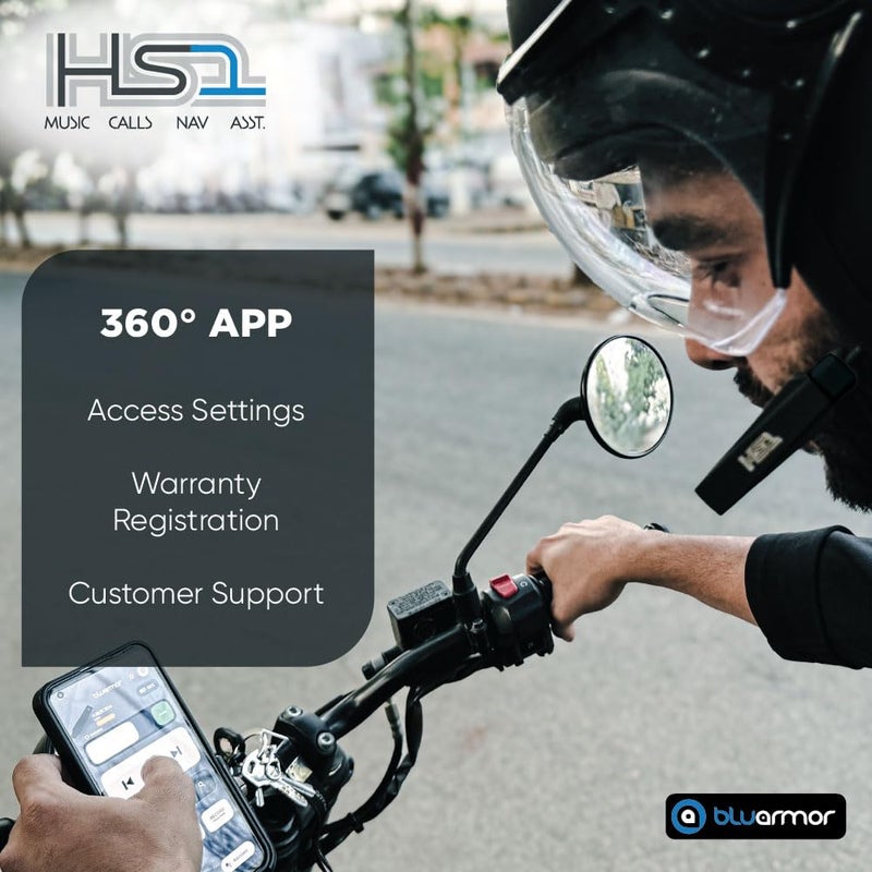 BluArmor Hs1 Helmet Bluetooth On Ear Headset, Hd Music, Calls, Voice Assistant, Navigation, 360° App, (Android, Ios). Fits All Helmet Types - Image 3