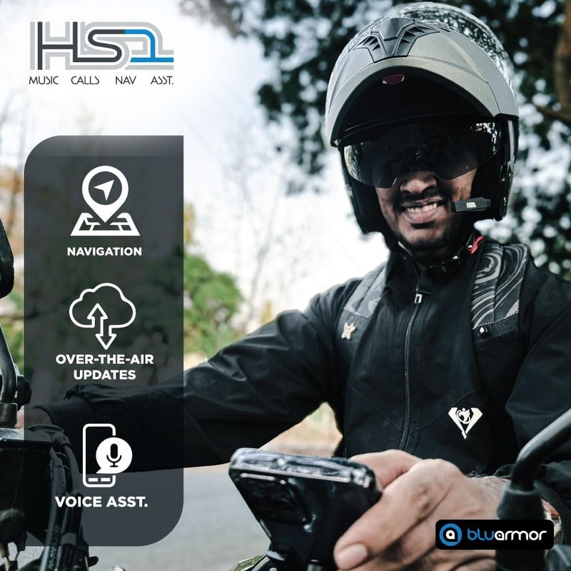 BluArmor Hs1 Helmet Bluetooth On Ear Headset, Hd Music, Calls, Voice Assistant, Navigation, 360° App, (Android, Ios). Fits All Helmet Types - Image 4
