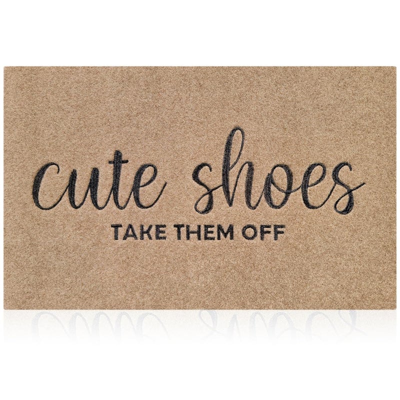 AOAOPQ Welcome Mat for Front Door Outdoor Entryway Cute Shoes Take Them Off Indoor Mats with Rubber Backing Doormat Non Slip Easy to Clean Natural Outside Brown