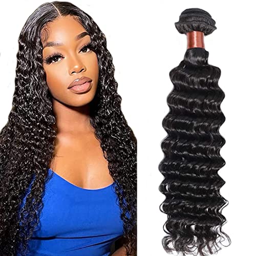Angie Queen Unprocessed Brazilian Human Hair Deep Wave One Bundle 16 Inch Virgin Hair Weave Bundle Wet and Wavy Bundles Deep Wave Human Hair Bundles Natural Black Color (One Bundle) - Image 1