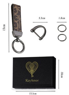 KeyAmor Elegant metal and leather keychain car key holder for adults. Stylish keychain with gunmetal-coloured rings, perfect for men, featuring 3 key rings for added functionality. Made with elegant and refined dark brown leather, it offers 360-degree rotation for convenience and comes beautifully packaged in a fancy gift box, making it an excellent accessory or gift choice.  - Image 4