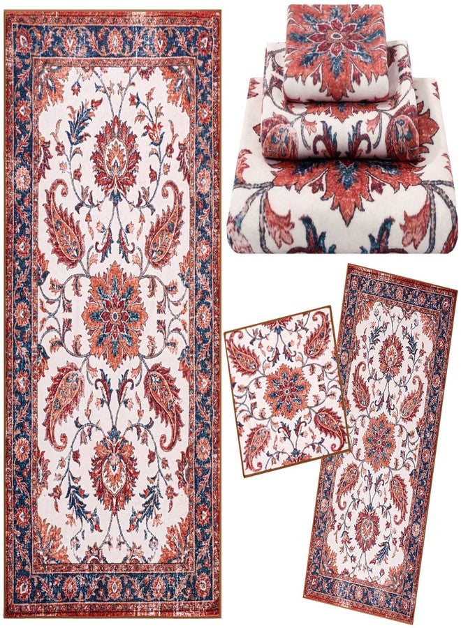 Gilprop 3 Pcs Floral Vintage Distress Boho Bath Towels Set Medallion Bath Towel Persian Hand Towel and Washcloth for Bathroom Shower Kitchen Cleaning Daily Decor Gifts, Soft Absorbent, 3 Sizes - Image 1