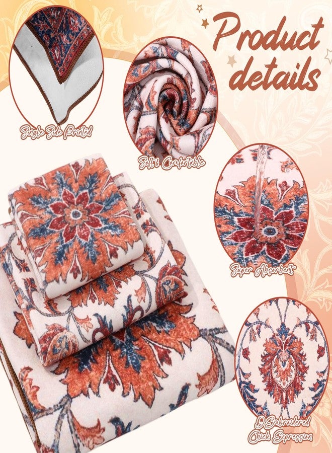 Gilprop 3 Pcs Floral Vintage Distress Boho Bath Towels Set Medallion Bath Towel Persian Hand Towel and Washcloth for Bathroom Shower Kitchen Cleaning Daily Decor Gifts, Soft Absorbent, 3 Sizes - Image 3