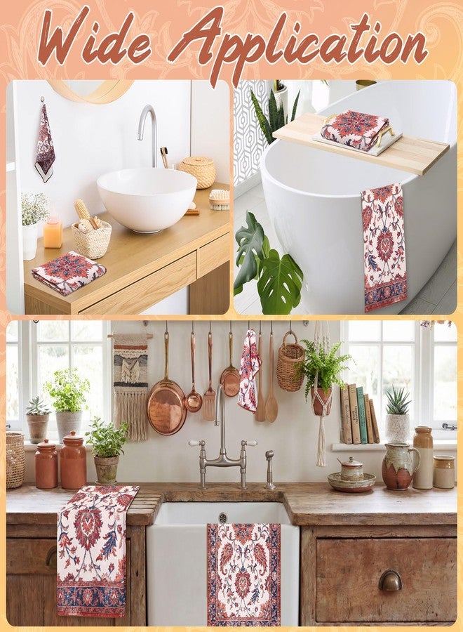 Gilprop 3 Pcs Floral Vintage Distress Boho Bath Towels Set Medallion Bath Towel Persian Hand Towel and Washcloth for Bathroom Shower Kitchen Cleaning Daily Decor Gifts, Soft Absorbent, 3 Sizes - Image 5