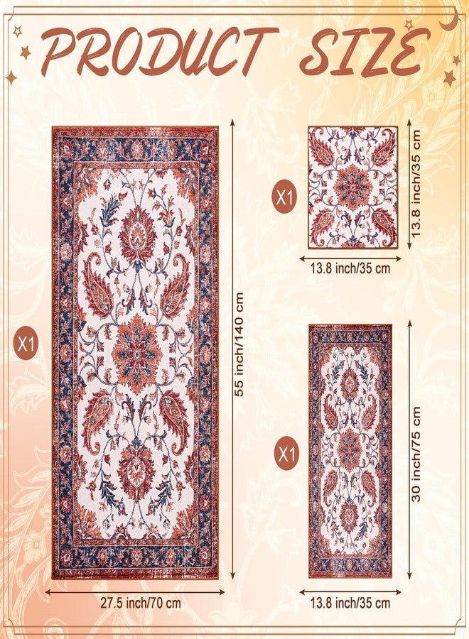 Gilprop 3 Pcs Floral Vintage Distress Boho Bath Towels Set Medallion Bath Towel Persian Hand Towel and Washcloth for Bathroom Shower Kitchen Cleaning Daily Decor Gifts, Soft Absorbent, 3 Sizes - Image 2