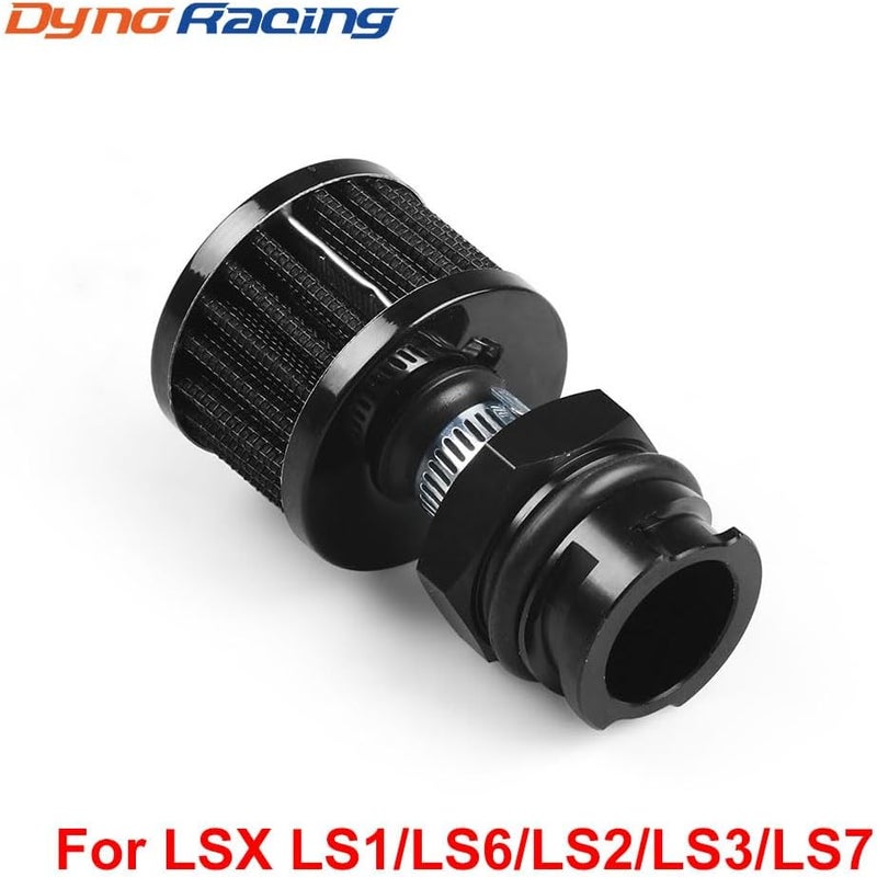 Dyno Racing غطاء زيت غطاء الصمام من الألومنيوم الأسود من مع وصلة تنفس AN10 وملحق فلتر لمحركات LSX LS1 LS6 LS2 LS3 LS7 - Image 2