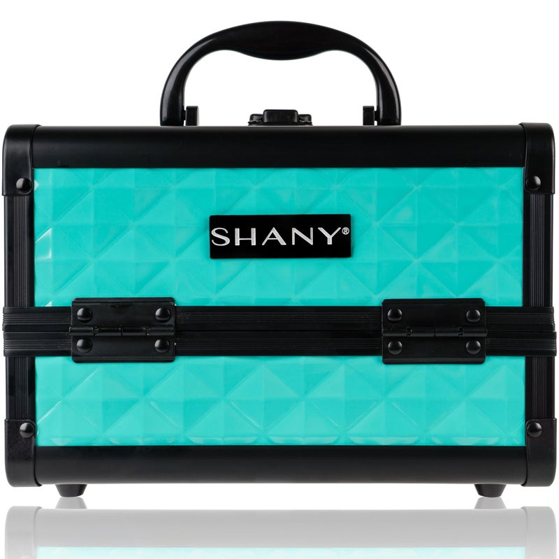 SHANY Chic Makeup Train Case Cosmetic Box Portable Makeup Case Cosmetics Beauty Organizer Jewelry storage with Locks Multi trays Makeup Storage Box with Makeup Mirror  Turquoise
