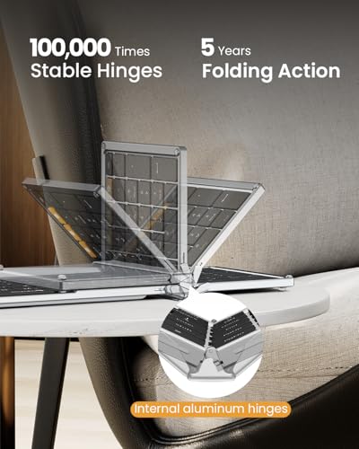 ProtoArc Foldable Keyboard and Mouse, XKM01 True Full-Size Folding Wireless Keyboard Mouse for Business Travel, a Portable Office Suite On-The-Go, Compatible with Laptop iPad Tablet - Black Silver - Image 2