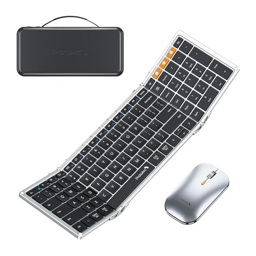 ProtoArc Foldable Keyboard and Mouse, XKM01 True Full-Size Folding Wireless Keyboard Mouse for Business Travel, a Portable Office Suite On-The-Go, Compatible with Laptop iPad Tablet - Black Silver - Image 1