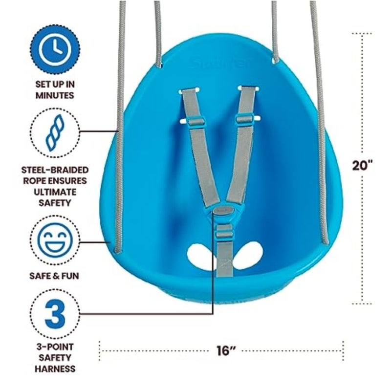 Swurfer Coconut - Your Child's First Swing with Blister Free Rope and 3-Point Safety Harness - Indoor and Outdoor - Swing for Babies and Toddlers - Ages 9 + Months - Up to 50 lbs, Blue - Image 5