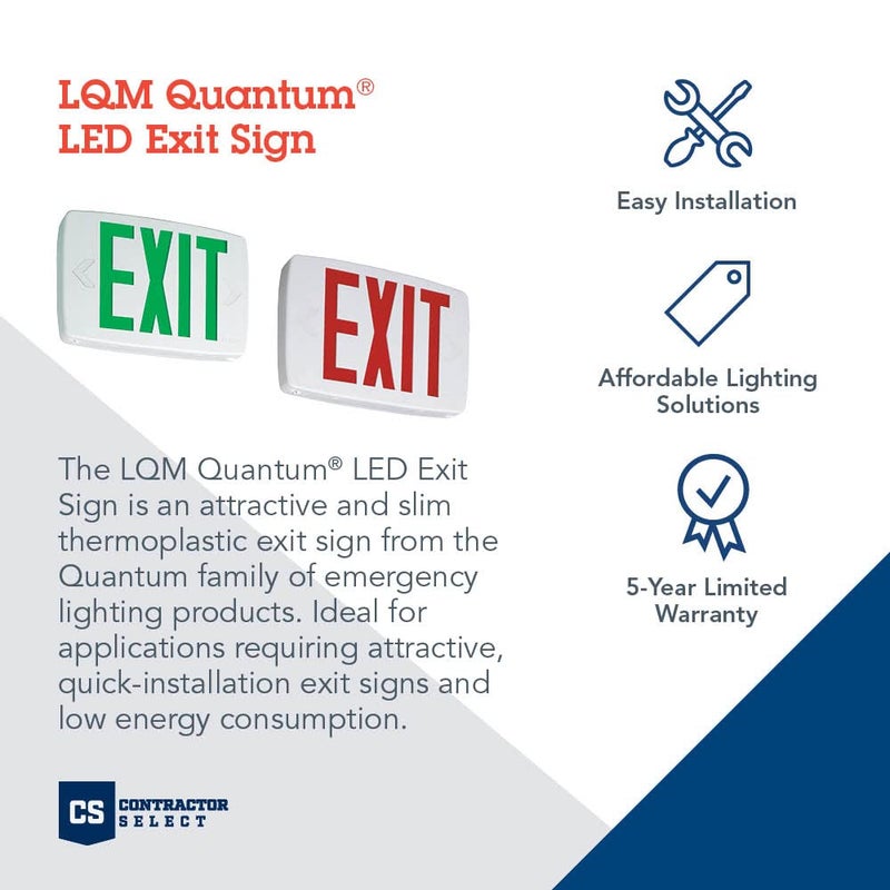 Lithonia Lighting Lithonia Lighting LQM S W 3 R 120/277 M6 Quantum Thermoplastic LED Exit Sign with Stencil-Faced White Housing and Red Letters  - Image 2