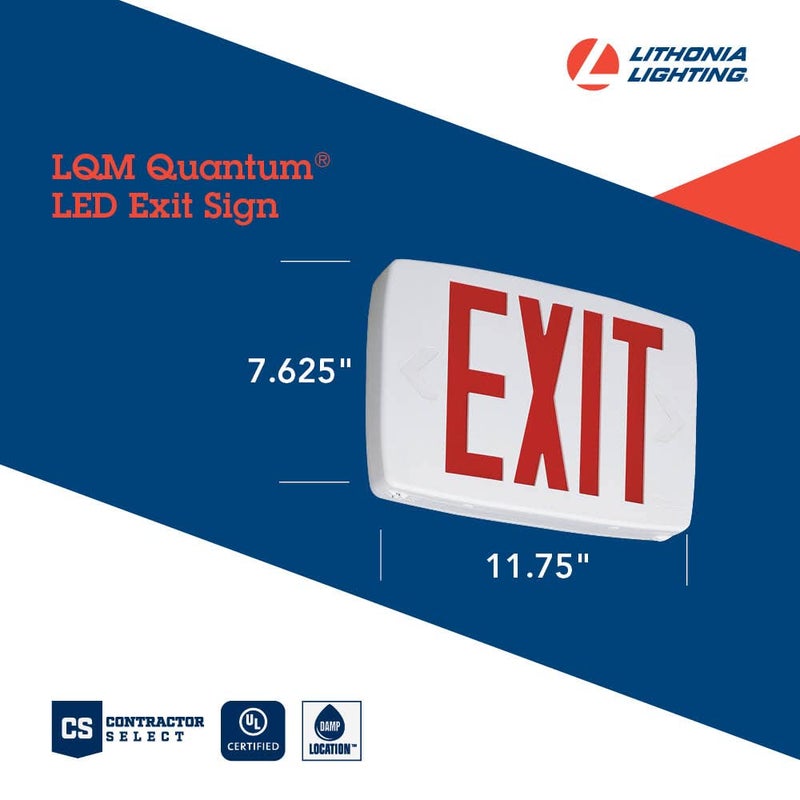 Lithonia Lighting Lithonia Lighting LQM S W 3 R 120/277 M6 Quantum Thermoplastic LED Exit Sign with Stencil-Faced White Housing and Red Letters  - Image 4
