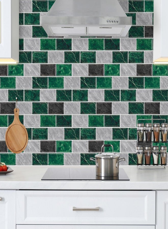 URCOLOR 10-Sheet Peel and Stick Backsplash Tile for Kitchen,12"x12" Self Adhesive Wall Tiles Stick on Back Splashes for Bathroom Green Marble Look - Image 2