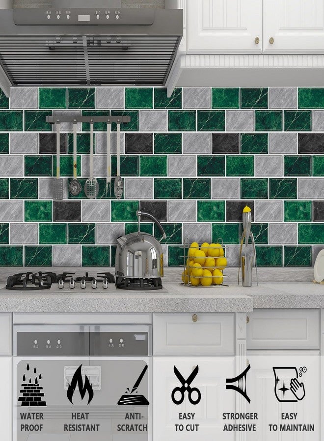 URCOLOR 10-Sheet Peel and Stick Backsplash Tile for Kitchen,12"x12" Self Adhesive Wall Tiles Stick on Back Splashes for Bathroom Green Marble Look - Image 3