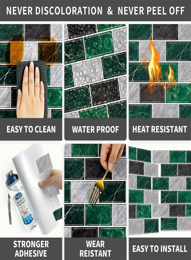 URCOLOR 10-Sheet Peel and Stick Backsplash Tile for Kitchen,12"x12" Self Adhesive Wall Tiles Stick on Back Splashes for Bathroom Green Marble Look - Image 4
