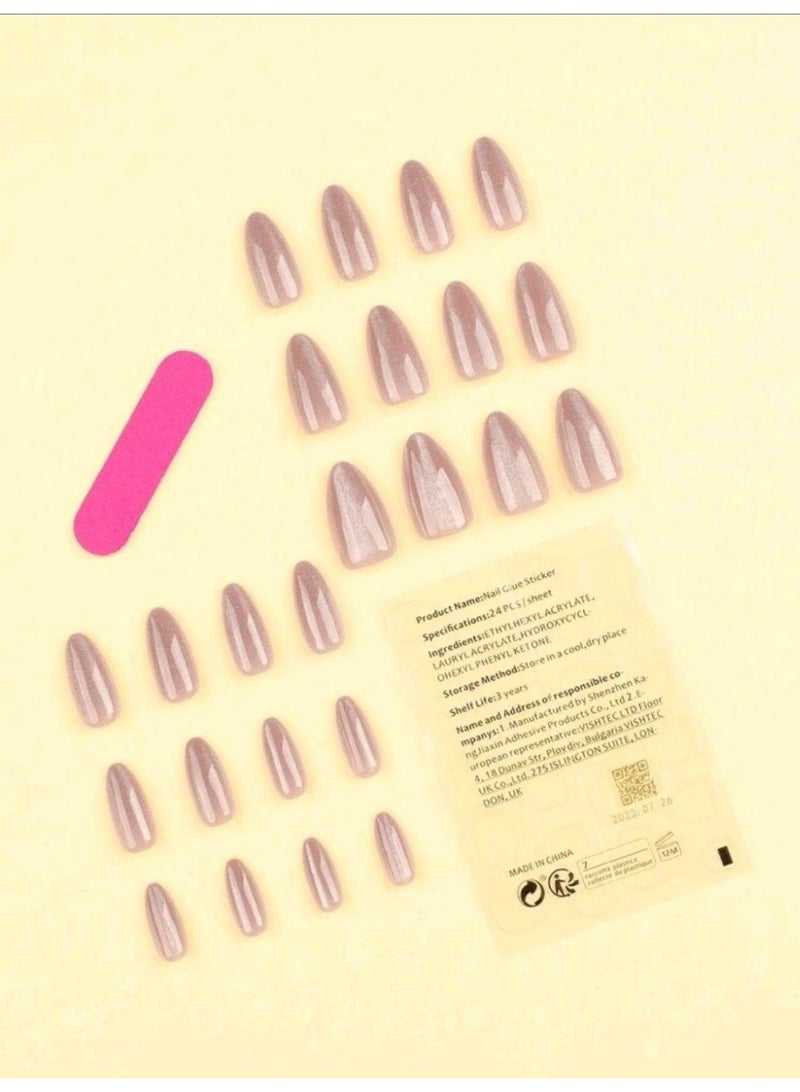 Shein 24pcs Medium Nails Nude Cat Eye Press On Nails - Image 2