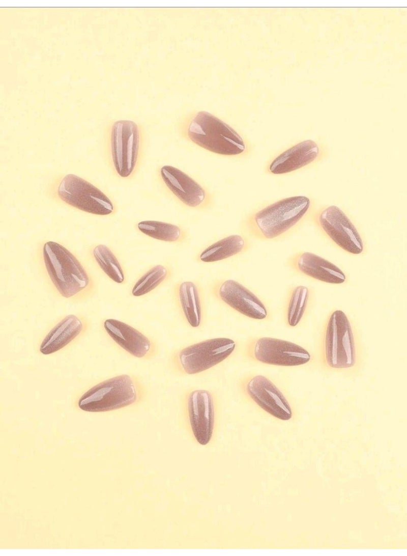 Shein 24pcs Medium Nails Nude Cat Eye Press On Nails - Image 3
