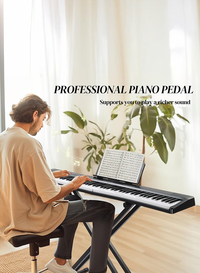 والالا بيانو رقمي كهربائي قابل للطي بـ 88 مفتاحًا و5 فولت من النوع C، وشاشة LED ثلاثية الأرقام مع وضع بلوتوث مزدوج، و1000 إيقاع و1000 نغمة و150 عرضًا توضيحيًا للمبتدئين والبالغين (أسود 4.4 كجم) - Image 5