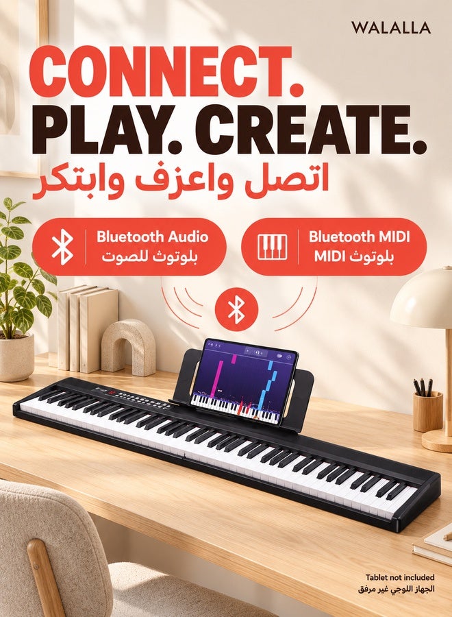 WALALLA 88 Key Foldable Electronic 5V Type-C Keyboard Piano, 3-digit LED display Electric Piano Digital Piano with Dual Bluetooth Mode, 1000 Rhythms, 1000 Tones and 150 Demos for Beginners Adults(Black 4.4kg) - Image 4