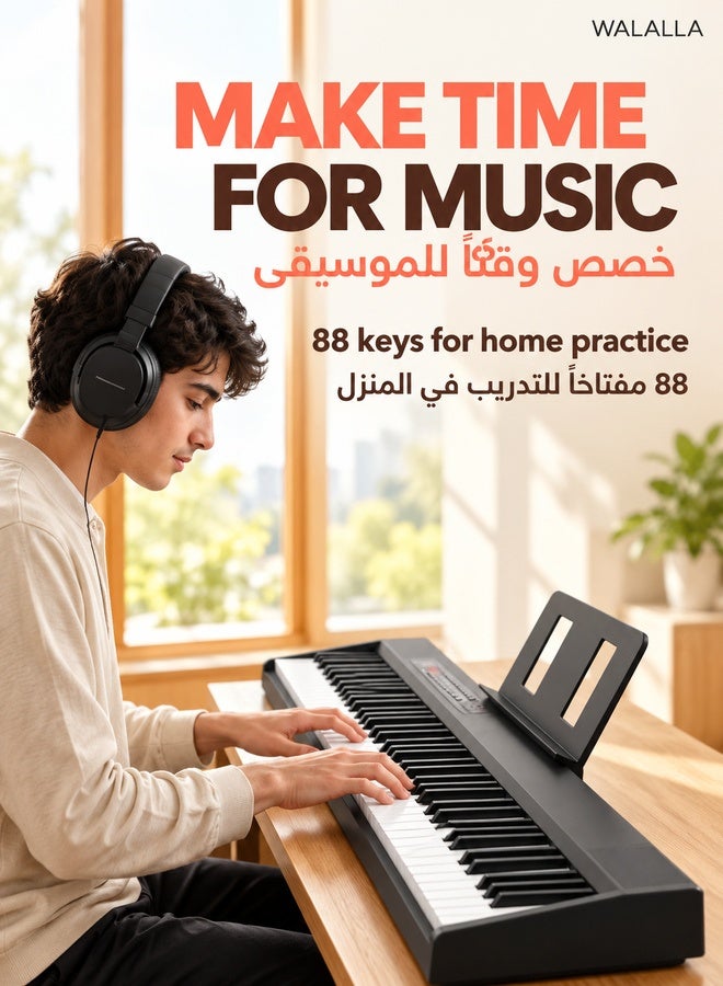 WALALLA 88 Key Foldable Electronic 5V Type-C Keyboard Piano, 3-digit LED display Electric Piano Digital Piano with Dual Bluetooth Mode, 1000 Rhythms, 1000 Tones and 150 Demos for Beginners Adults(Black 4.4kg) - Image 2