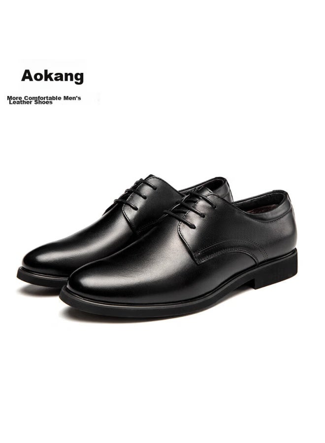 Aokang Men's Lace-up Business Formal Dress Shoes, Fleece-lined Cotton Shoes, Work Shoes, Black, Size 42 - Image 1