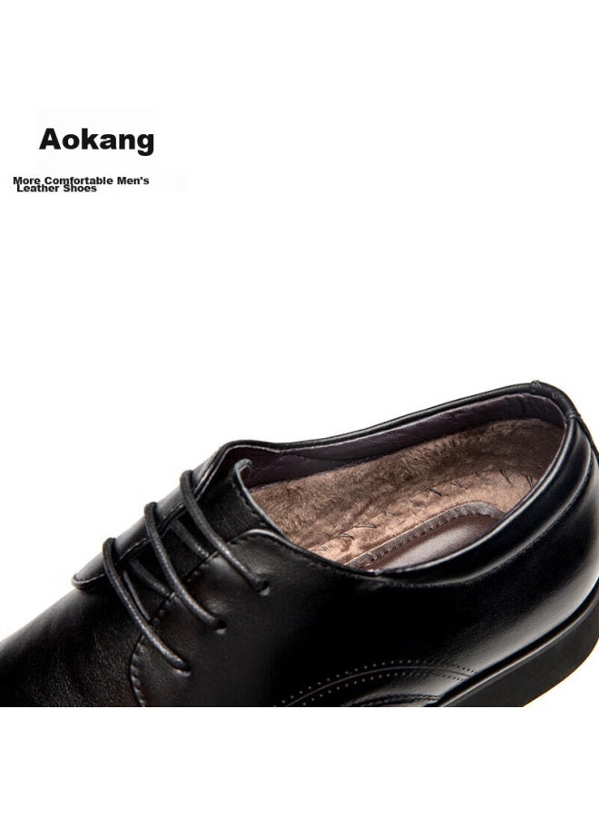 Aokang Men's Lace-up Business Formal Dress Shoes, Fleece-lined Cotton Shoes, Work Shoes, Black, Size 42 - Image 4