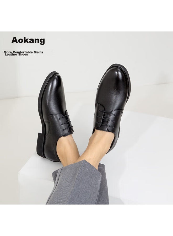 Aokang Men's Lace-up Business Formal Dress Shoes, Fleece-lined Cotton Shoes, Work Shoes, Black, Size 42 - Image 2