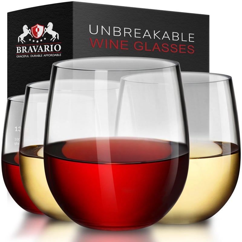 Bravario Unbreakable Stemless Plastic Wine Glasses | Reusable | Shatterproof 100% Tritan Plastic | Dishwasher-Safe | Bpa-Free | Awesome For Indoor & Outdoor | 13 Oz  Set Of 4 - Image 1