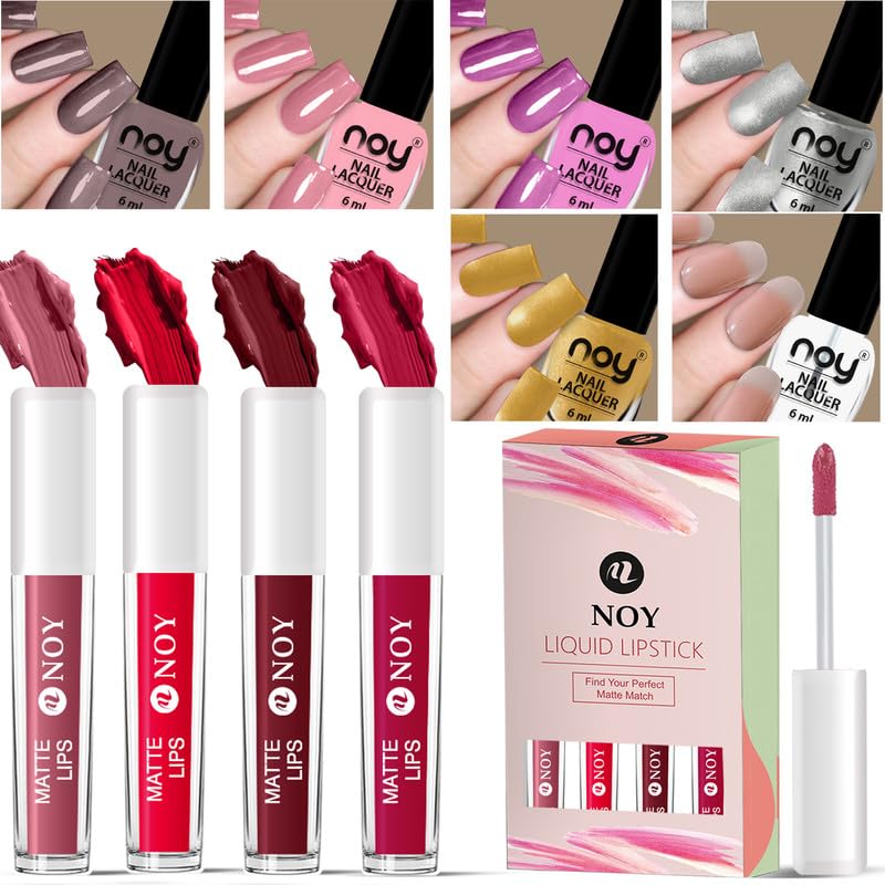 Noy Matte Nail Polish For Girls Womens Glam On The Go Nail Paint Liquid Lipstick Combo For Bold Radiant Beauty Anytime - Image 1