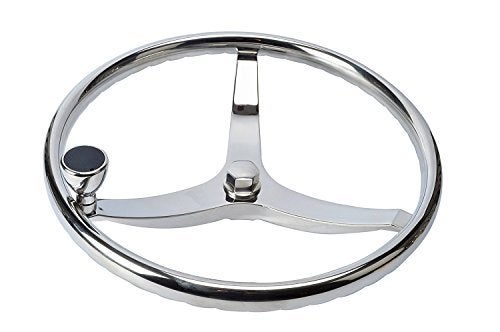 Amarine Made Stainless Steel Boat Steering Wheel 3 Spoke 1312 Inch Dia Marine Steering Wheel for Seastar and Verado Stainless Steering Wheel with 58 Inch18 Nut and Turning Knob - Image 1