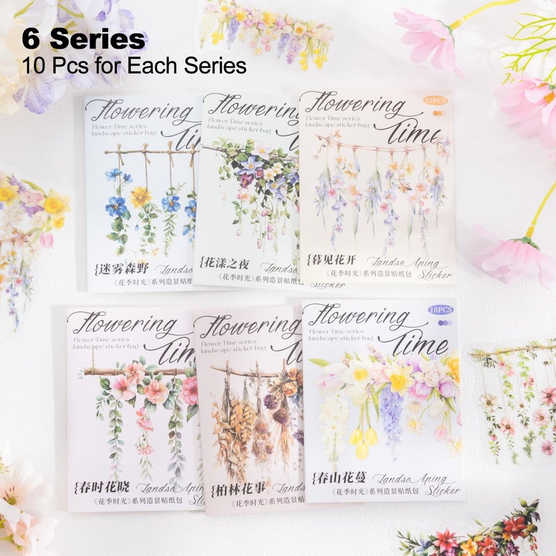 AuriicLeaf Hanging Floral PET Stickers Set, 60PCS Botanical Flower Stickers for Scrapbooking, Journaling, DIY Crafts, and Art Supplies - Image 2