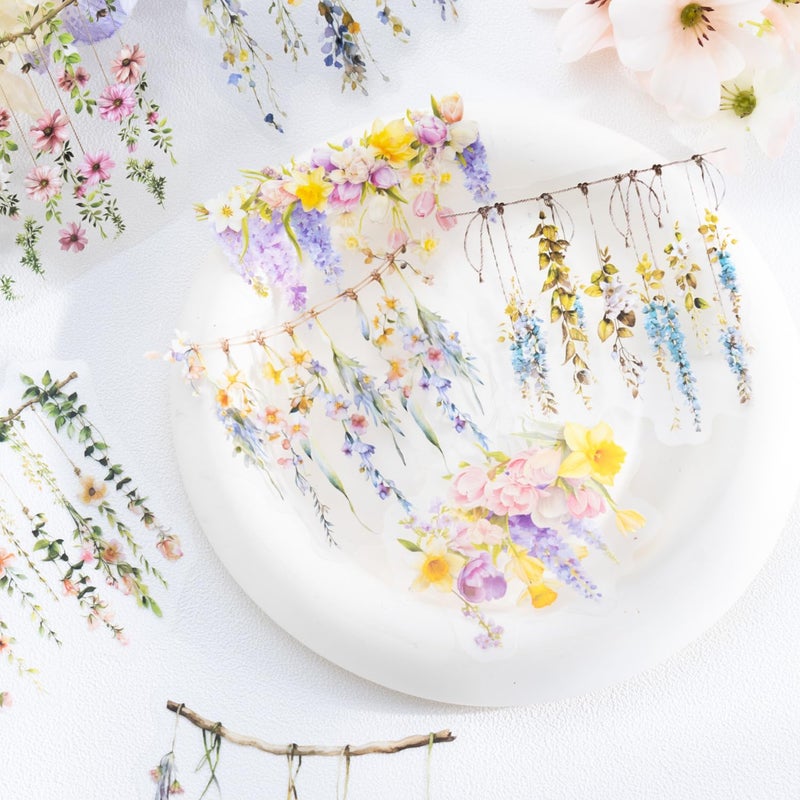 AuriicLeaf Hanging Floral PET Stickers Set, 60PCS Botanical Flower Stickers for Scrapbooking, Journaling, DIY Crafts, and Art Supplies - Image 4