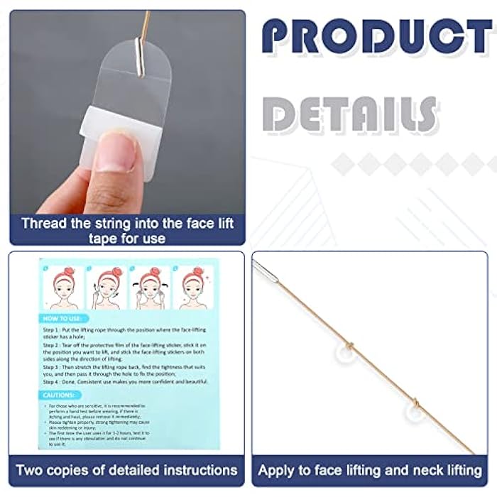 Maitys 204 Pieces Face Lift Tapes with Lifting Rope Sets 180 Pieces Face Tape Invisible Adhesive Patch Quick Band Neck and Eye Patch for Women Ladies Beauty - Image 3