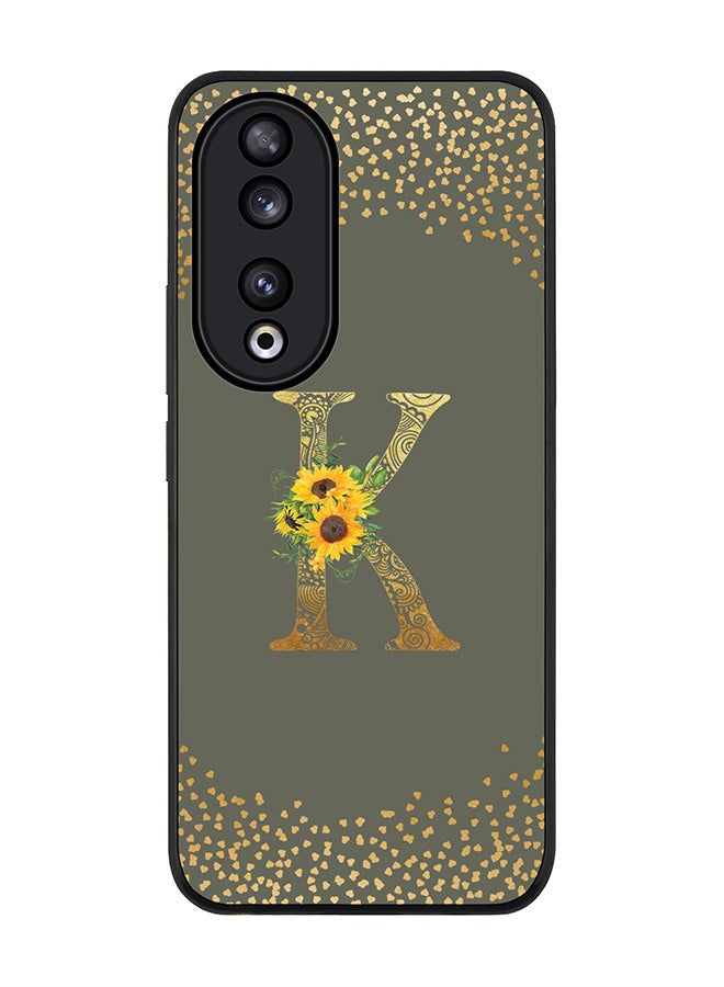 Stylizedd Rugged Black edge case for Honor 90 5G, Slim fit Flexible Thin Cover - Custom Monogram Initial Letter Floral Pattern Alphabet - K  (Olive Green ) - Image 1