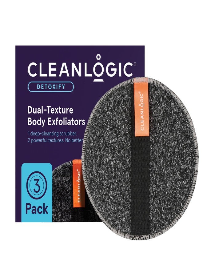 Cleanlogic Detoxify Purifying Charcoal Infused Exfoliating Body Scrubber, Dual-Texture Round Exfoliator Tool for Smooth, Clean Skin, Daily Skincare Routine, 3 Count Value Pack - Image 1