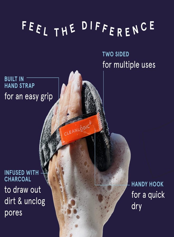 Cleanlogic Detoxify Purifying Charcoal Infused Exfoliating Body Scrubber, Dual-Texture Round Exfoliator Tool for Smooth, Clean Skin, Daily Skincare Routine, 3 Count Value Pack - Image 2