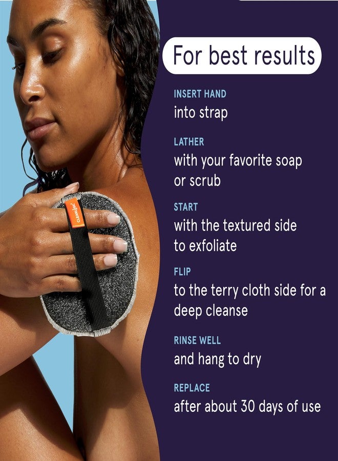 Cleanlogic Detoxify Purifying Charcoal Infused Exfoliating Body Scrubber, Dual-Texture Round Exfoliator Tool for Smooth, Clean Skin, Daily Skincare Routine, 3 Count Value Pack - Image 4